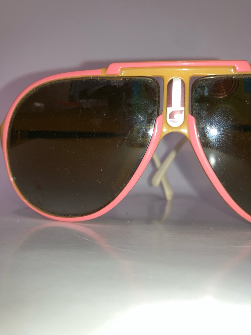 Vintage Carrera 5590 Neon Pink Yellow Aviator Sunglasses Small